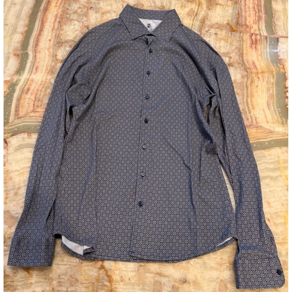 Desoto Mens Button Up Shirt Blue Floral Print Long Sleeve Comfy Soft Bohemian M